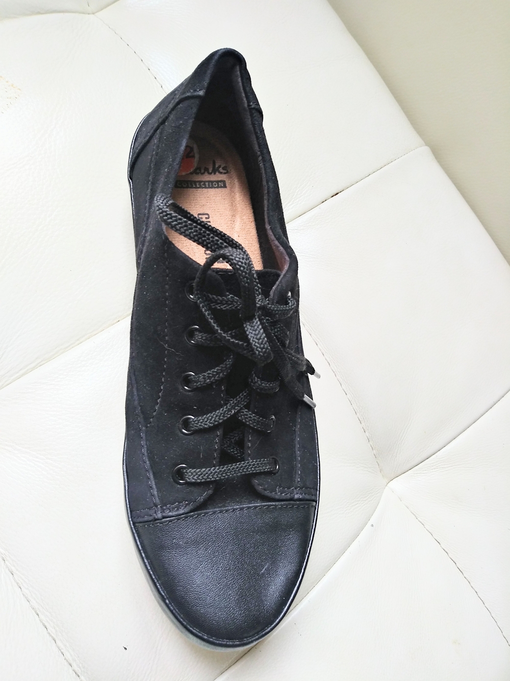Clarks Women’s Black Lace-Up Suede & Leather Sneaker
